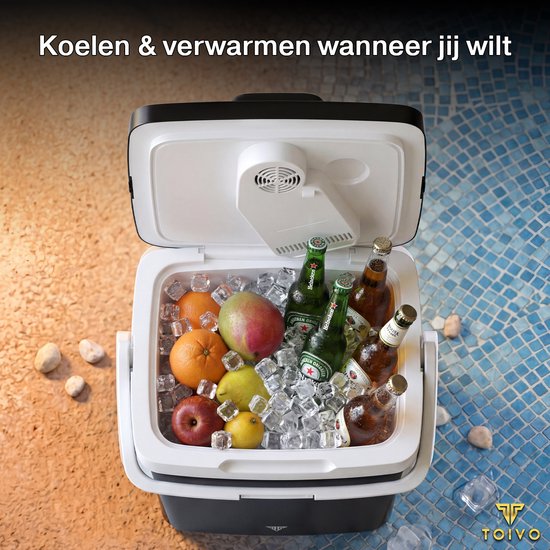 Toivo Elektrische Koelbox - 26 Liter - 12V en 230 volt - Auto - Camping Koelkast - Koelen en Verwarmen - Frigobox - Zwart
