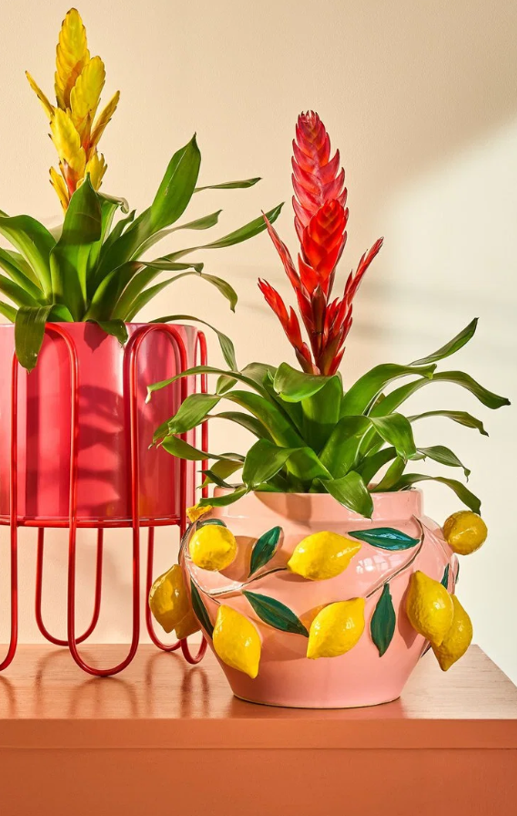 Mica Decorations Dione Bloempot op Standaard - Roze/Rood - H25 x Ø23 cm