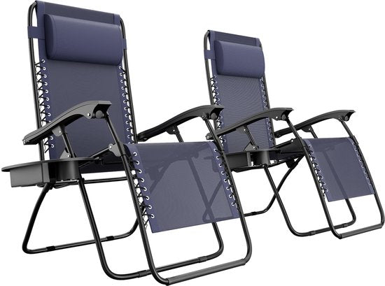 LifeGoods Opvouwbare Tuinstoelen - 2 Stuks - Ligstoel Tuin - 30°-90° Verstelbaar - Metaal - Blauw