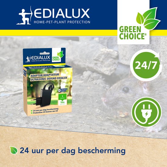 Edialux Netadapter 230V, voeding voor ultrasone dierenverjagers, 1m kabel + 10m verlengkabel, geschikt voor kattenverjager, hondenverjager, vogelverjager, plug and play