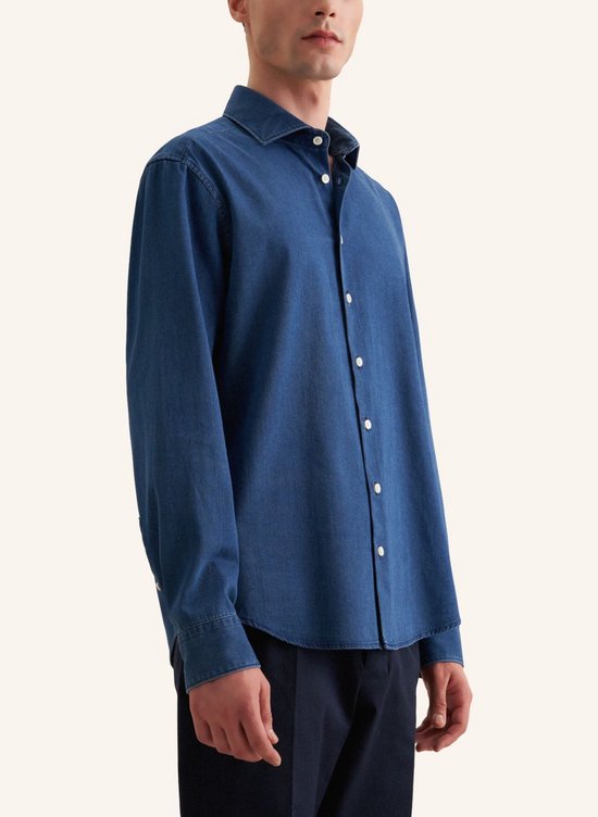 Seidensticker regular fit overhemd - twill - blauw - Strijkvrij - Boordmaat: 42