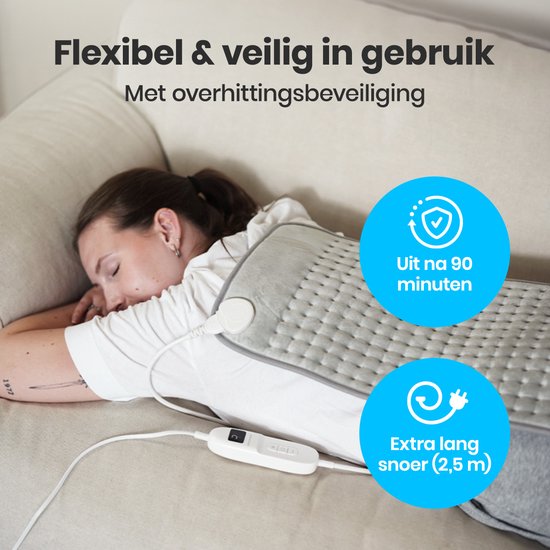 Auronic Warmtekussen Elektrisch - XXL - 60x30cm - Nek en Schouders - Wasbaar - Heating Pad - Elektrisch Kussen - Grijs