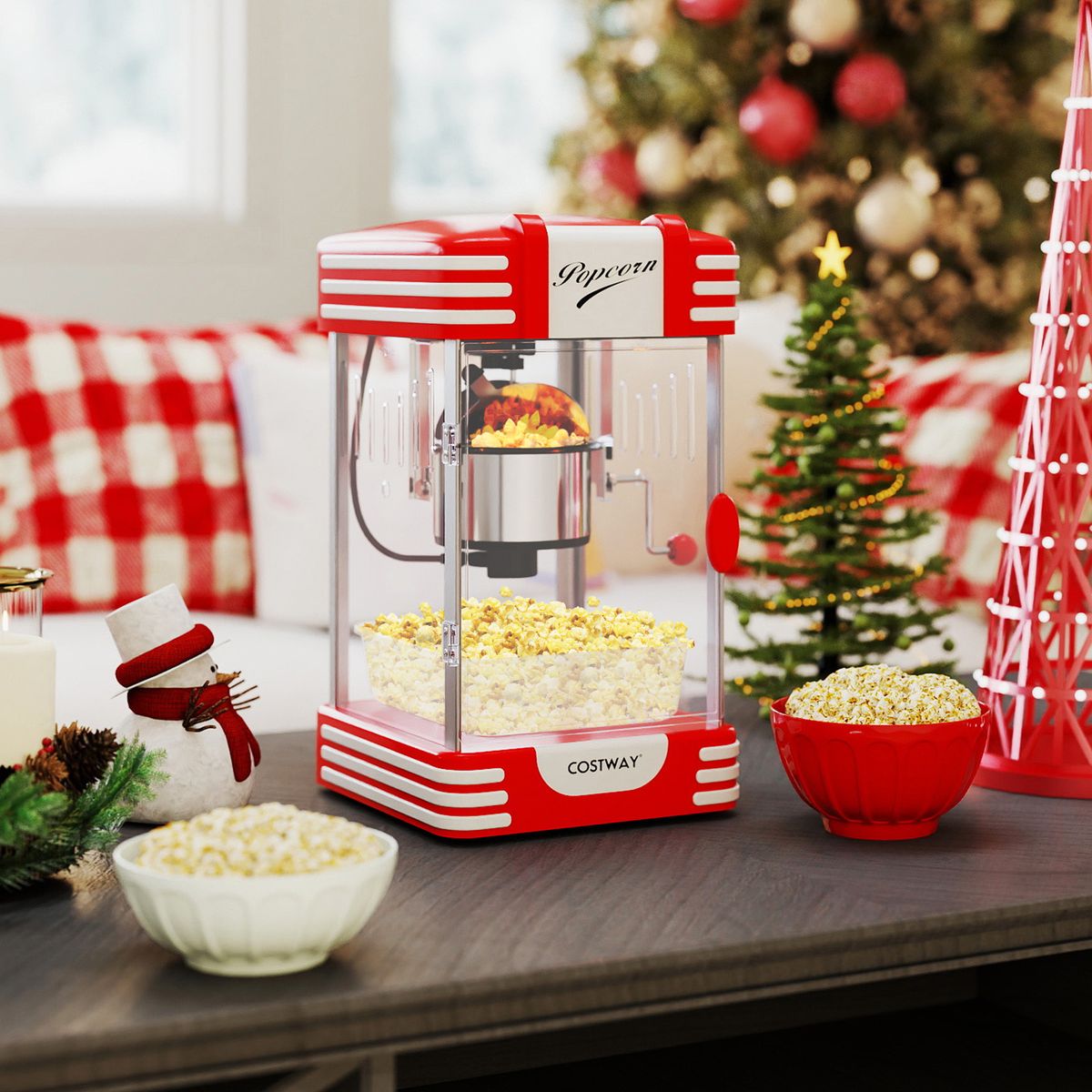 Coast Popcornmachine - retro bioscoopstijl - warmhoudlamp - handmatige bediening - rood/wit