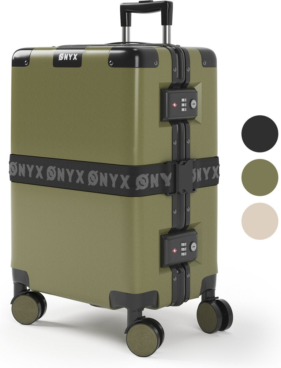 ONYX Handbagage koffer 33L - TSA slot - Spinner wielen - Lichtgewicht Trolley - Aluminium sluiting - Olive groen