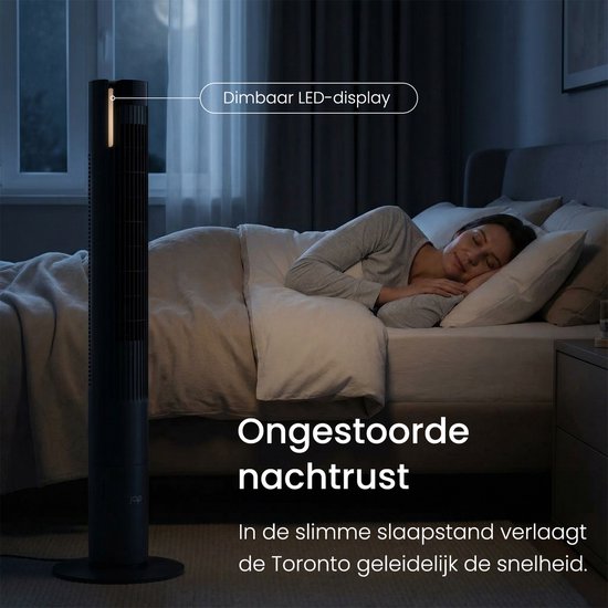 Stille Ventilator met afstandsbediening - Bladloze Torenventilator met Timer en 3 blaasstanden - Energiezuinig (60W) - Slaapkamer - Mat zwart - JAP Appliances Toronto L