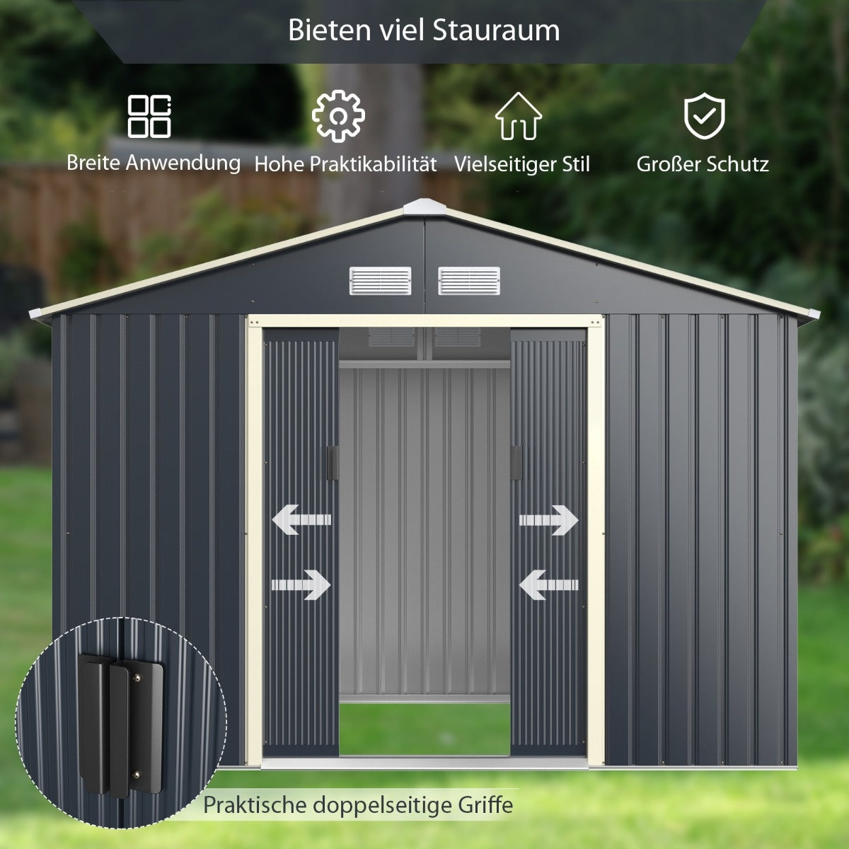 Coast Stalen Tuinhuis Multifunctionele Berging - 277 x 191 x 202 cm - Grijs