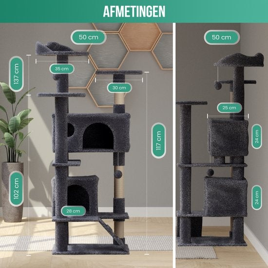 Avalo Krabpaal Voor Katten Met 7 Niveaus - 137x50x50 CM - Donkergrijs