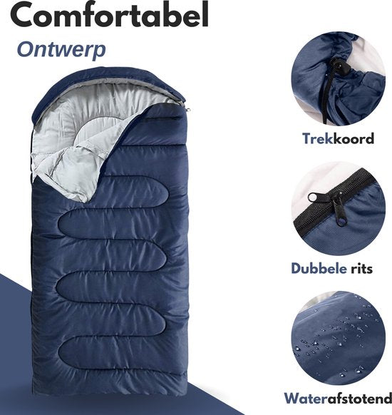 Vertrex Tri-Season Adventure Mummy Slaapzak - Slaapzakken Volwassenen - Kamperen - Blauw