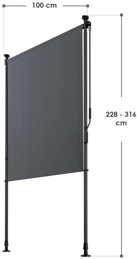 Juskys Verticaal Zonnescherm Barbados – Voorzien Van Klembevestiging Zonder Boren En In Hoogte Verstelbare Elementen En Pu-gecoate Stof – Voor Balkon En Terras – Grijs Aluminium En Staal – 100 x 310 cm