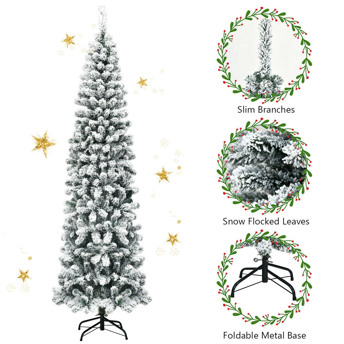 Coast Besneeuwde Slim Kunstkerstboom Wit/Groen – 67 x 229 cm – Pencil Design met 641 Takpunten