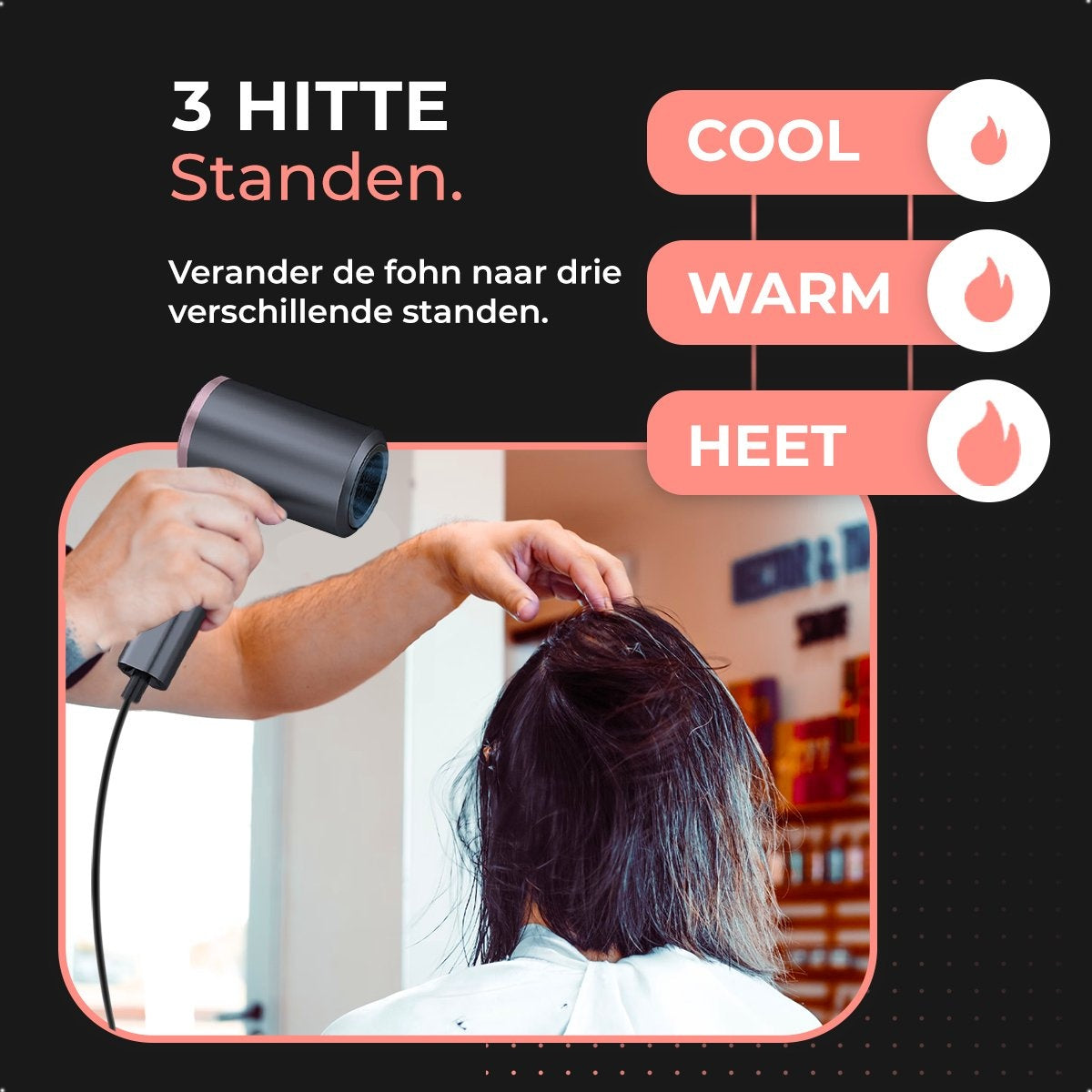 CAPELLI Föhn - Haardroger - Föhn met Diffuser - Krullen - Ionisch - Inklapbaar - 3 standen - Rosé Goud