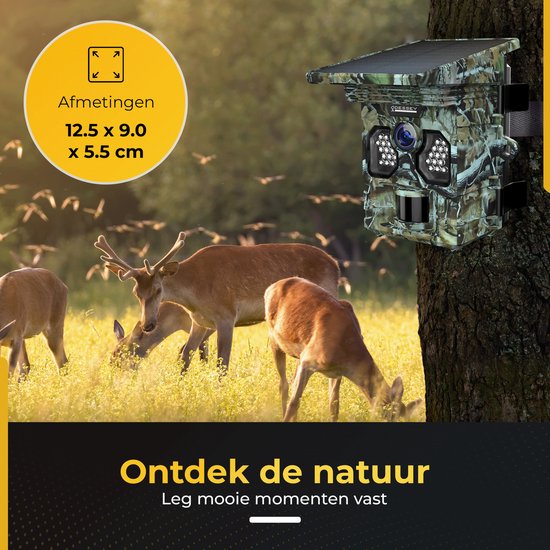 ODESSEY WildCamera met Zonnepaneel - 4K - 48MP - 64GB SD - met Nachtzicht - voor Buiten - Infrarood