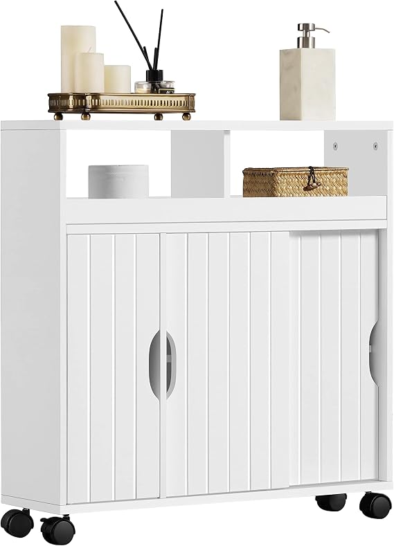 Yaheetech Badkamerkast 69,5 x 20 x 71,5 cm - Schuifdeuren - Wielen - Wit