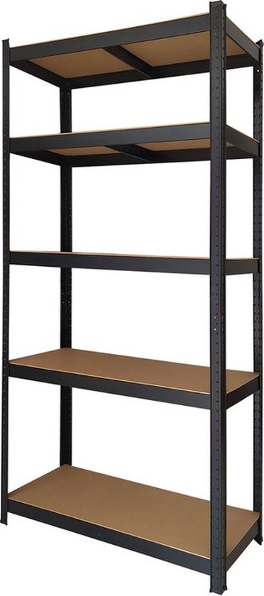 BRASQ Stellingkast Zwart Set van 2 - Metalen Opbergrek - voorraadkast - wandkast - Magazijnstelling 180x90x40 - 5 lagen - 175 KG per plank - max 875 KG