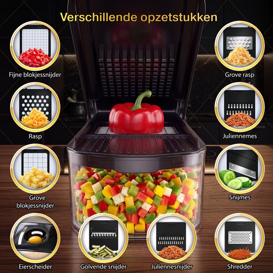 Toivo Kitchen Groentesnijder - BPA-Vrij - Multifunctioneel - 7 in 1 Keuken mandoline - Handmatig - keuken accessoires - Keukensnijder - Uiensnijder - Spiraalsnijder - Frietsnijder - Zwart