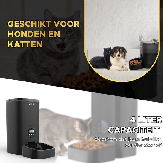 Toivo Voerautomaat 4L Pro - Automatische Voerbak - Voerdispenser - Katten en Honden Voerautomaten