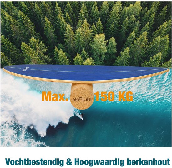 DH FitLife Houten Balance Board met Rocker Vorm – Balansbord voor Kinderen & Volwassenen – Indoor Fitness & Core Training, Blauw