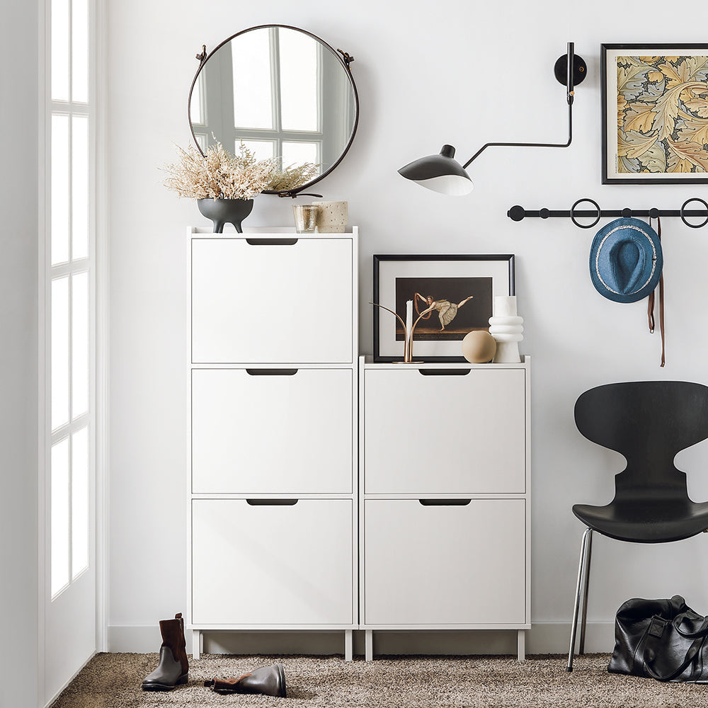 SoBuy Schoenenkast met 3 Kleppen – Wit – Smalle Opbergkast 50×19×129 cm – Hal, Slaapkamer of Woonkamer