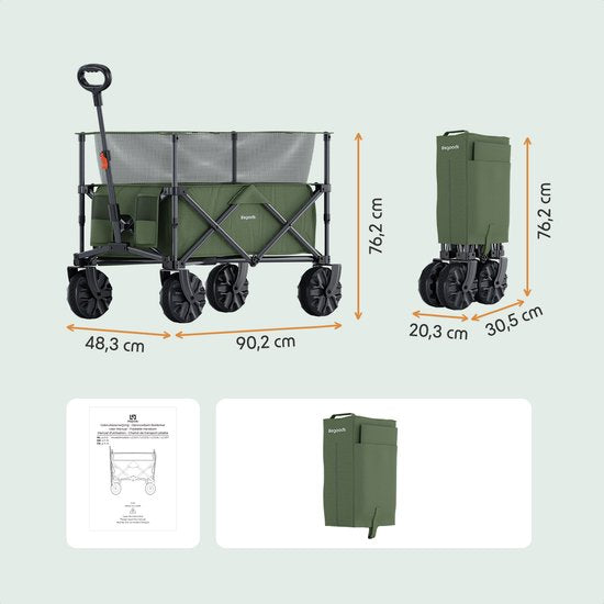 LifeGoods Bolderkar - Opvouwbare Bolderwagen - 100KG - 230L - Verhoogbaar - Met Beschermhoes - Groen