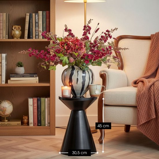 Mica Decorations Jim Bijzettafel - Bijzettafel Rond H45 x Ø31 cm - Ijzeren Tafeltje voor Woonkamer of Slaapkamer - Plantentafeltje - Nachtkastje Industrieel - Zwart
