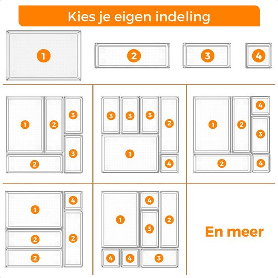 Posity Lade Organizer - 25 Stuks - Organizer Bakjes - Lade Bakjes - Opbergbakjes - Make-up Organizer - Voor Keuken, Badkamer & Bureau - Kunststof - Transparant