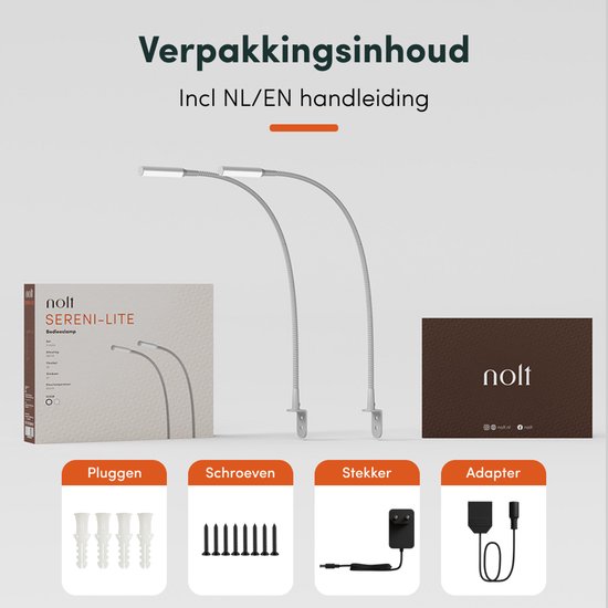 Nolt Leeslamp voor in Bed - Nachtlampje Dimbaar - 2 Bedlampjes - Bedlamp Slaapkamer - Leeslampjes Hoofdbord - Leeslampje Volwassenen