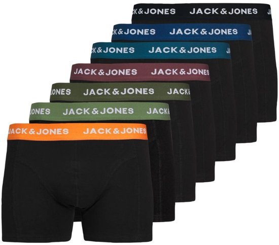 Jack & Jones JACTOM Boxershorts Heren - 7-pack - Zwart - Gekleurde Tailleband - Katoen Stretch - Maat L