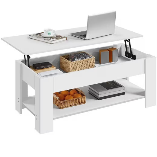 Yaheetech Salontafel Koffietafel Verstelbaar – Voorzien Van Gasveer Hefframe En Schuimrubberen Dopjes En Open Opbergruimte – Voor Woonkamer En Zithoek – Wit Mdf En Metaal – 98 x 50 x 42 cm