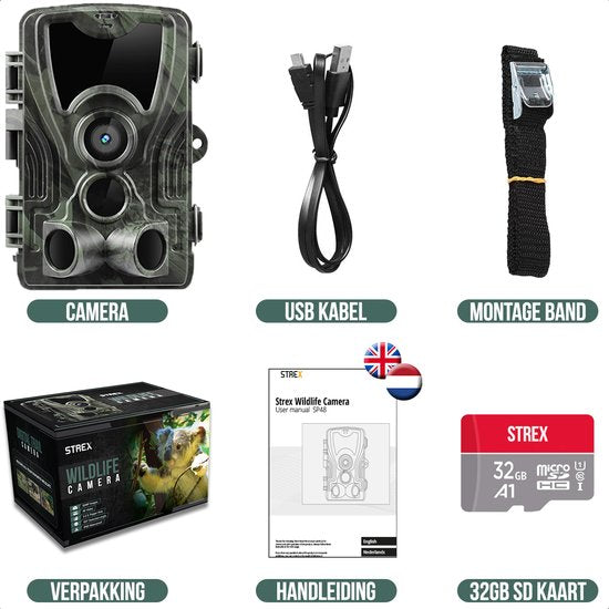 Strex Wildcamera met Nachtzicht 120MP 4K Ultra HD - Waterdichte Buitencamera - Jachtcamera - Incl. 32 GB SD kaart