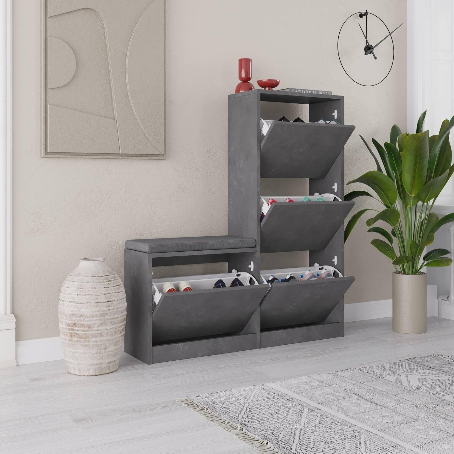 Kalune Design Schoenenkast Dude Grijs 105x26x118,5 cm – Stijlvolle en Ruime Schoenenkast
