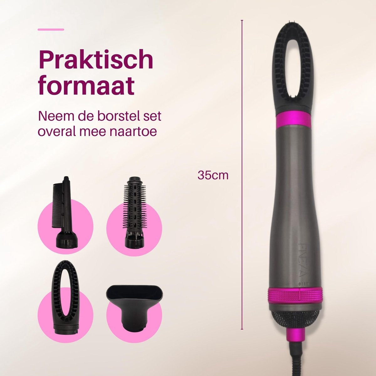 Fineza Föhnborstel Set - Föhn - Krulborstel - Zilver/Roze