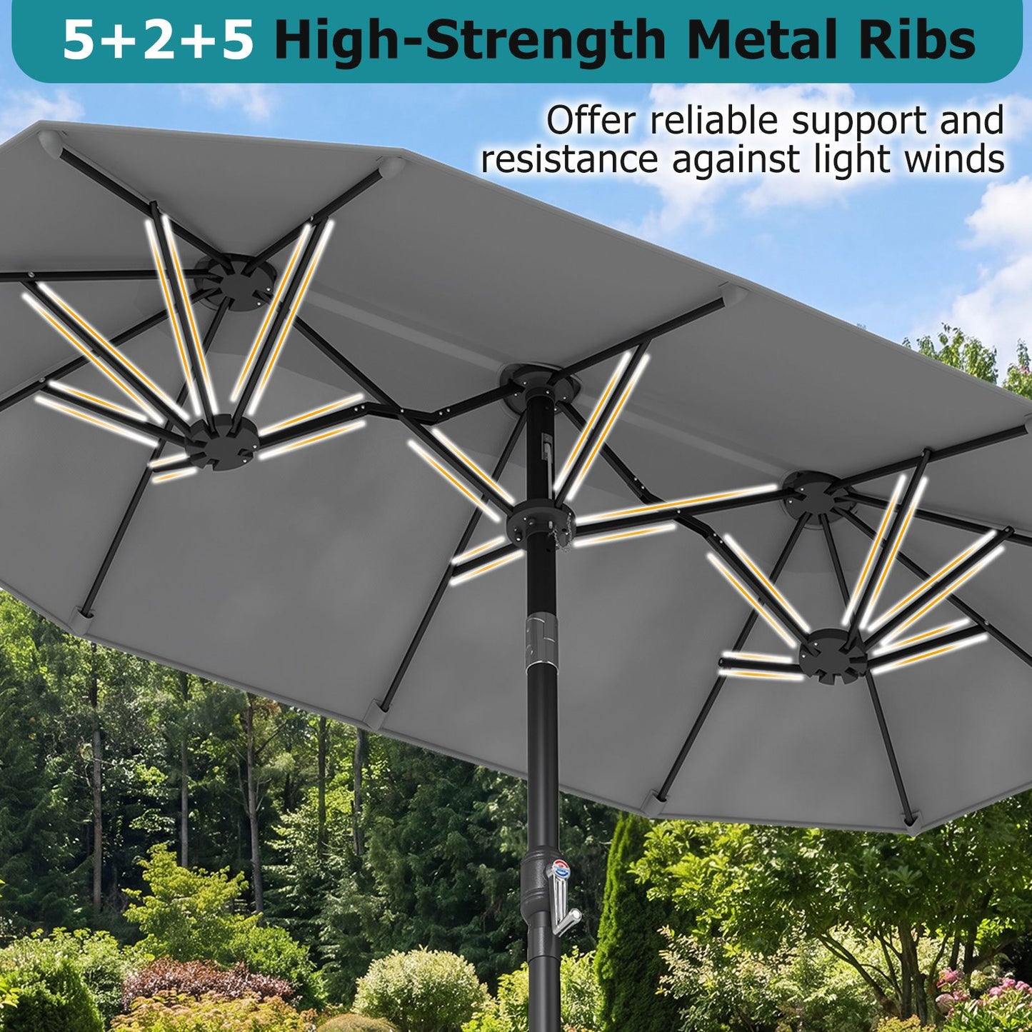 Coast Dubbele Parasol 300 x 160 cm - Rechthoekig - Kantelbaar - Grijs