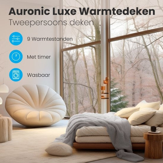 Auronic Elektrische Deken - Warmtedeken - 9 Warmtestanden - 2 Persoons - 200x150 - Licht Grijs