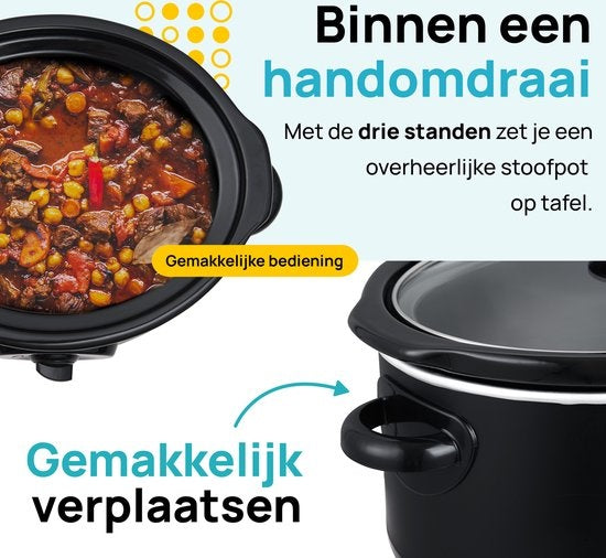 MOA Slowcooker - 3,5 liter - Keramische Binnenpan - Zwart - SC35B