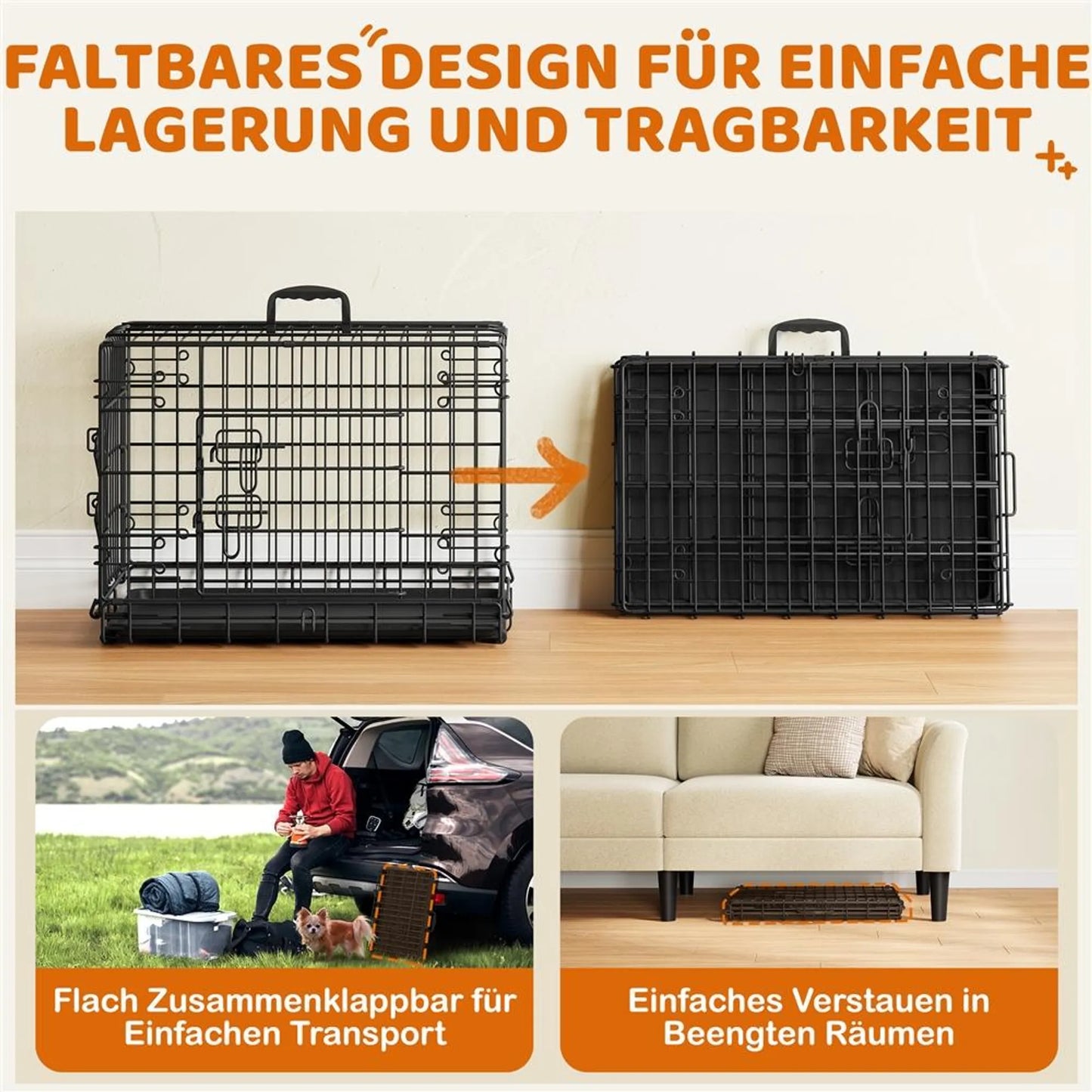Yaheetech Hondenbench Opvouwbaar Met Tussenschot – Voorzien Van Twee Deuren En Verwijderbare Bodemplaat En Veiligheidsslot – Voor Training En Reis – Zwart Gepoedercoat Metaal – 61,5 x 41,5 x 47 cm