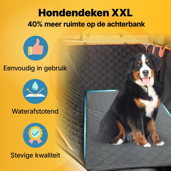 Jake en Jacky Hondendeken XXL Met Achterbankverlenger - Autodeken Hond Met Harde Bodem - Beschermhoes Auto - Hondenkleed - Inclusief Autoriem & Opbergtas