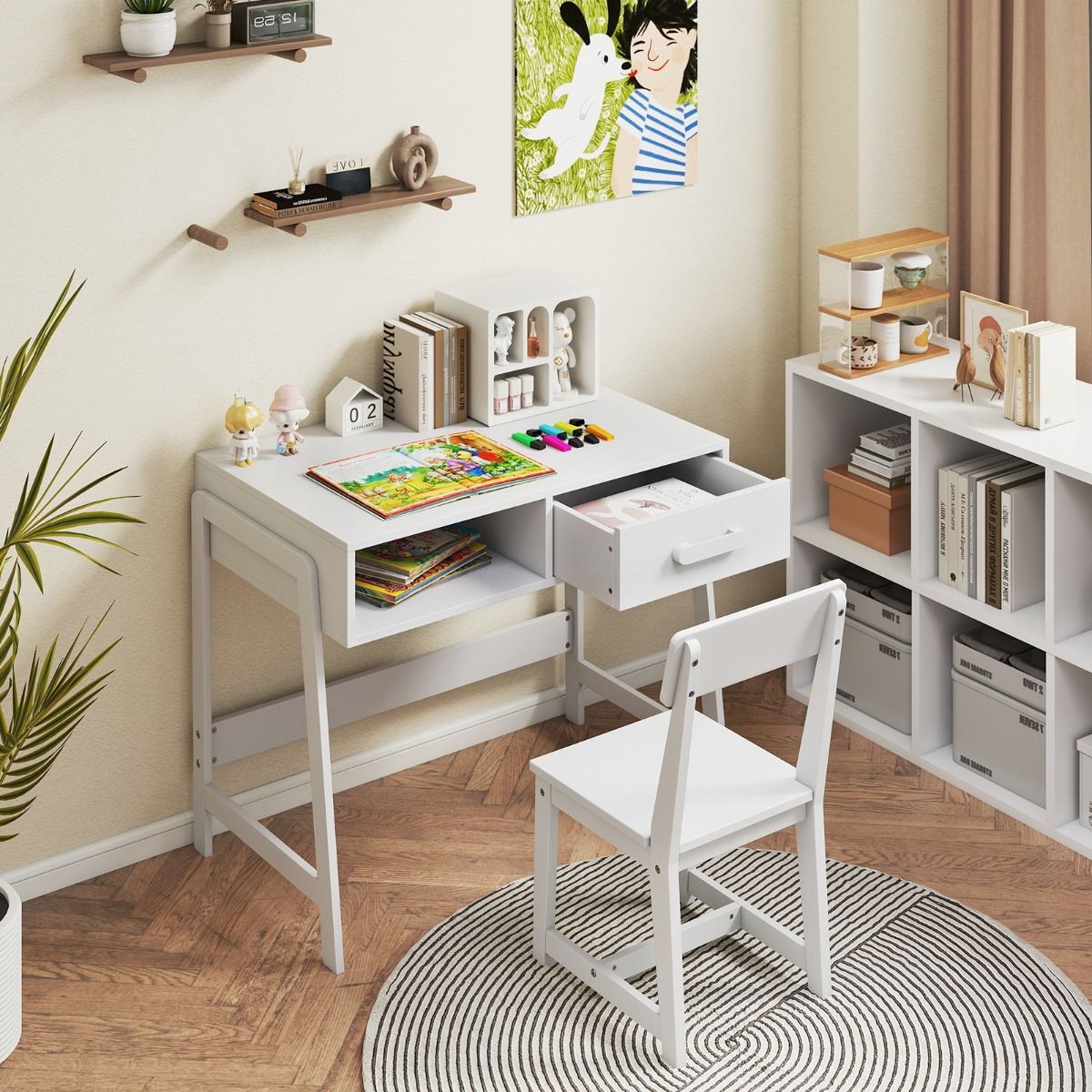 Coast Kinderbureau met stoel - met lade en plank - ergonomisch ontwerp - wit