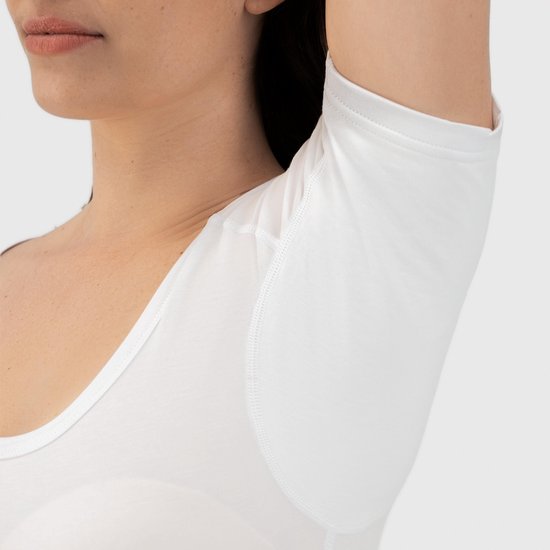 Anti Zweet Shirt - Fibershirts® - Ingenaaide Okselpads - Ondershirt - Wit - Ronde Hals - Dames - Maat XL