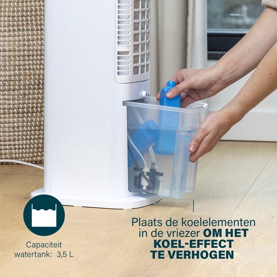 Princess Slimme Aircooler met App & Afstandsbediening – Luchtkoeler Zonder Slang – 3,5L Waterreservoir – Oscillerende Ventilator met Verkoeling – Mobiele Air Cooler voor Slaapkamer, Woonkamer, Kantoor – Wit – Energiezuinig – Timer - 358640