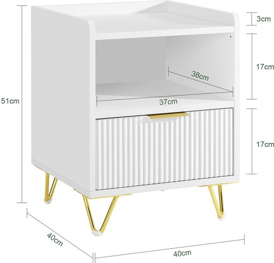 SoBuy Nachtkastje, nachtkastje met lade en plank, moderne bijzettafel voor slaapkamer en woonkamer, wit, 40 x 40 x 51 cm (b x d x h) FBT169-W