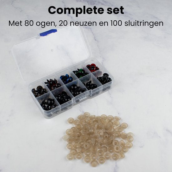 Faas Gekleurde Veiligheidsoogjes - 100 Stuks - Inclusief Veiligheidsneusjes en Sluitringen - Meerdere Kleuren
