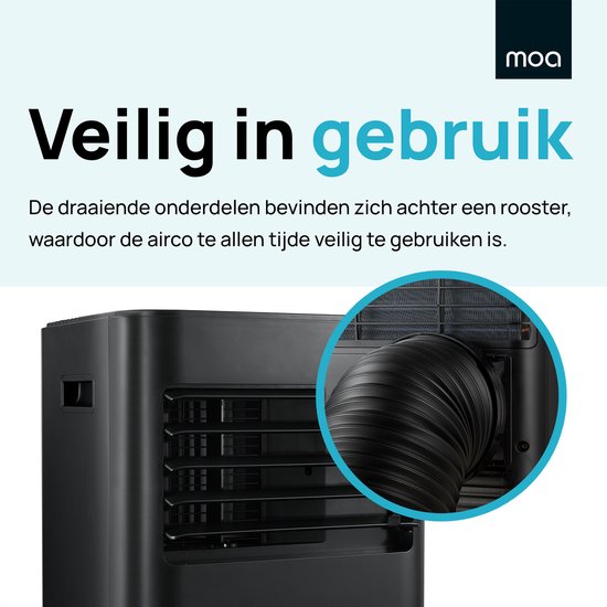 MOA Mobiele Airco - 7.000 BTU - Met Afstandbediening - Tot 22m² - Voor o.a. Woonkamer en Slaapkamer - Airconditioner met Ontvochtigingsfunctie - Raamafdichtingskit - Zwart