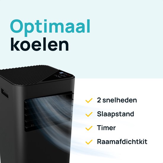 MOA Mobiele Airco - 9.000 BTU - 3-in-1 - Met Afstandbediening - Tot 30m² - Airconditioner met Ontvochtigingsfunctie - Raamafdichtingskit - Zwart
