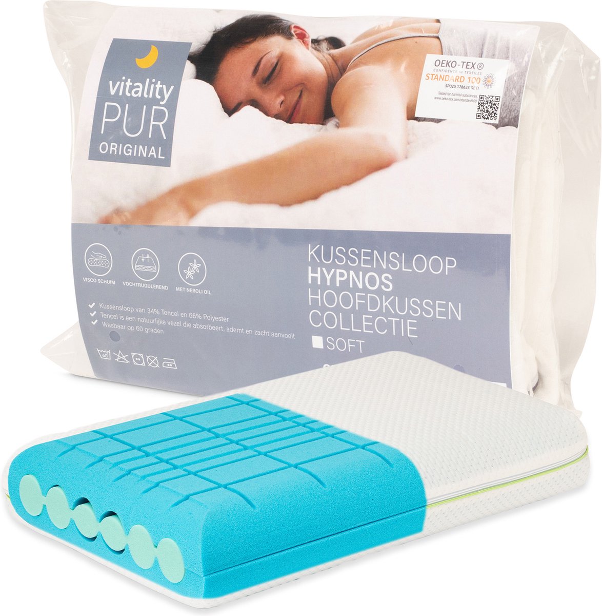 Vitality Pur Hypnos Kussen - Stevig - 40 x 60 cm - Visco Schuim - Tencel Hoes