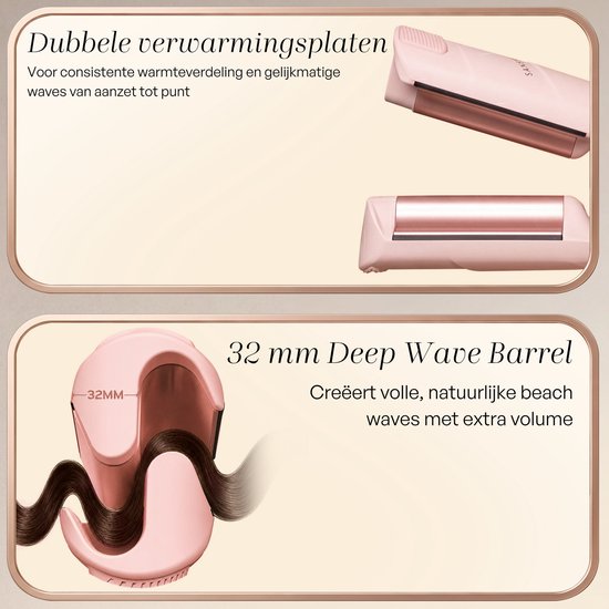 Sansbeauté® Wave Krultang 32mm - Wafeltang - Keramische Haarkruller Beach Waves - Mermade Hair Waves - Mermaid Waves Krultang - Wavy Hair - Krultangen - The Waver - Haarstyler Hair Curler - Dunne en Dikke Crimper