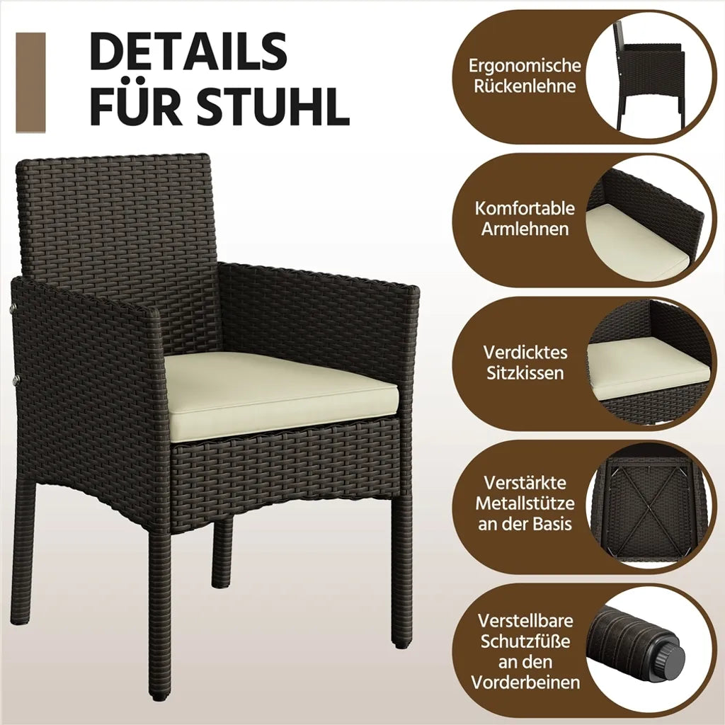 Yaheetech Polyrattan Loungeset 4-delig - Bruin/Beige - Tuinset met 2-zitsbank, 2 Stoelen en Tafel
