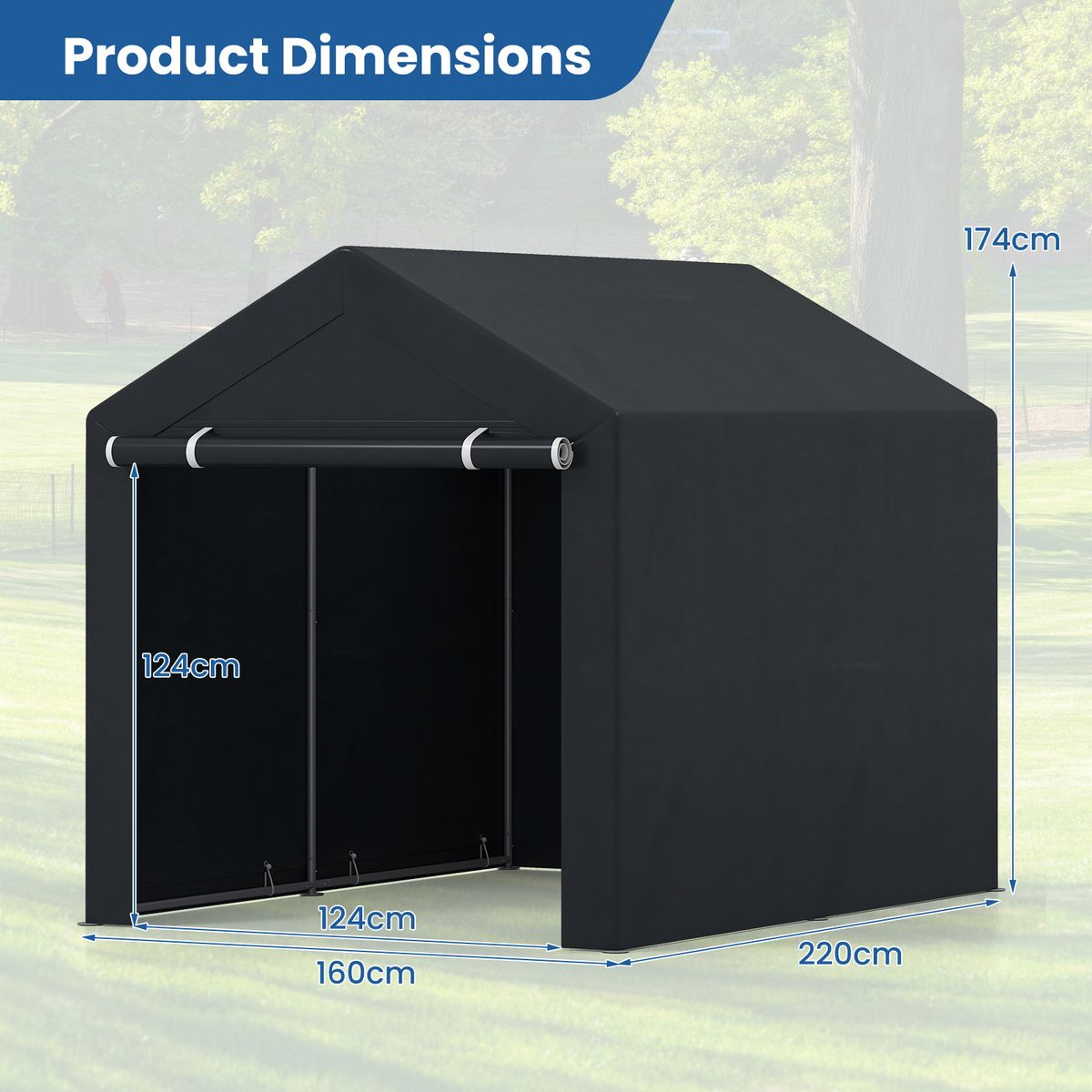 Coast Garage Tent voor Buiten - Metalen Frame - Oprolbare Deur met Rits - Donkergrijs 218,5 x 160 x 174 cm