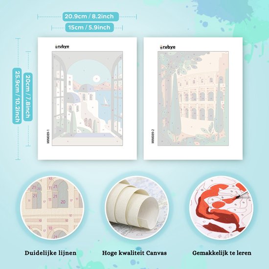 Rubye® Schilderen Op Nummer Volwassenen – Italië – Inclusief Verf en Penselen – Canvas Schildersdoek Zonder Frame - Kleuren op Nummer - Dubbele Set - 15x20cm