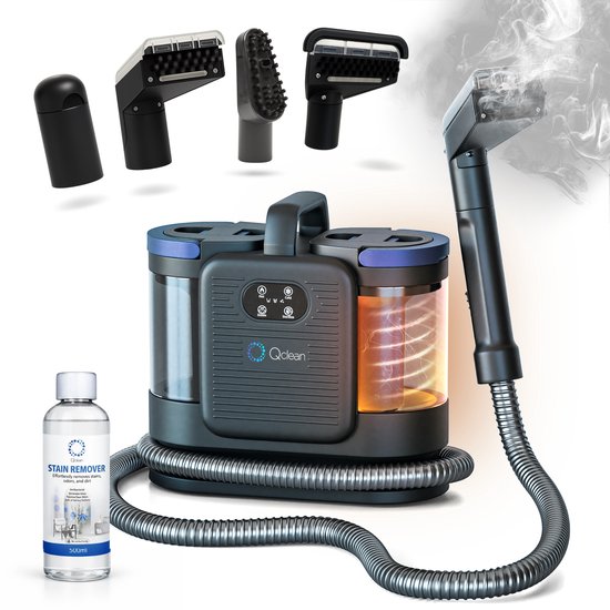 Qclean® Tapijtreiniger - 4-in-1 Vlekkenreiniger & Stoomreiniger - 105°C Stoom - Zetelreiniger - Zelfreinigend - Incl. Schoonmaakmiddel