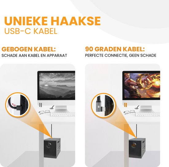 Drivv. USB naar USB C Kabel - Haaks - 2024 Model - USB C Data en oplaadkabel - Fast Charge / Snellader - 1 Meter Kort - Geschikt voor Samsung, iPhone 15 en Meer - Grijs